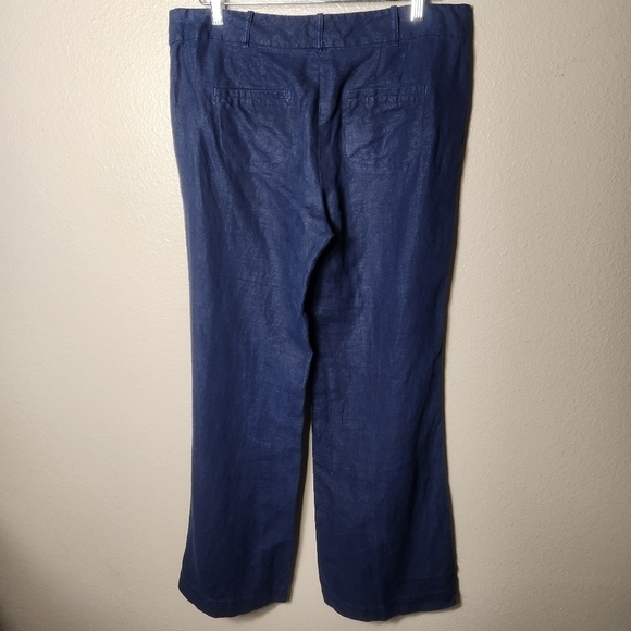 Ann Taylor Loft Marisa 100% Linen Navy Mid Rise Wide Leg Pants-Size 8 - Picture 5 of 9